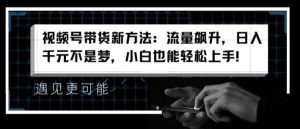 视频号带货新方法：流量飙升，日入千元不是梦，小白也能轻松上手【揭秘】-阳知网创资源库