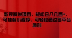 影视解说项目，轻松日入几百+，可挂载小程序，可轻松通过多平台原创【揭秘】-阳知网创资源库