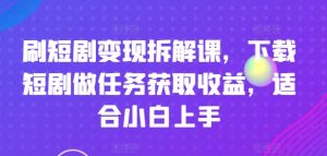 刷短剧变现拆解课，下载短剧做任务获取收益，适合小白上手-阳知网创资源库