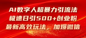 AI数字人超暴力引流法，极速日引500+创业粉，最新高效玩法，加爆微信【揭秘】-阳知网创资源库