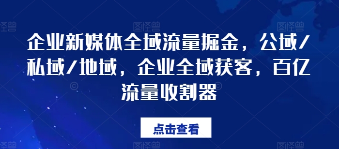 企业新媒体全域流量掘金,公域/私域/地域,企业全域获客,百亿流量收割器-阳知网创资源库