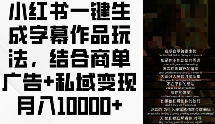 小红书一键生成字幕作品玩法，结合商单广告+私域变现月入1w+【揭秘】-阳知网创资源库