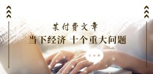 某付费文章《当下经济 十个重大问题》覆盖了大家关心的全部经济类话题-阳知网创资源库