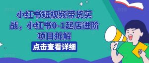 小红书短视频带货实战,小红书0-1起店进阶项目拆解-阳知网创资源库