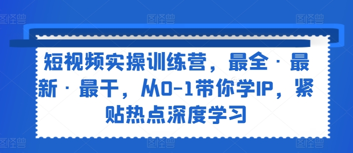 短视频实操训练营,最全·最新·最干,从0-1带你学IP,紧贴热点深度学习-阳知网创资源库