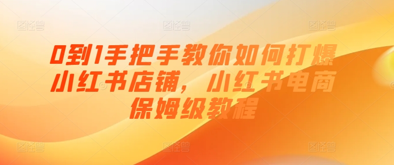 0到1手把手教你如何打爆小红书店铺,小红书电商保姆级教程-阳知网创资源库