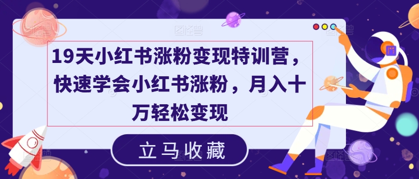 19天小红书涨粉变现特训营,快速学会小红书涨粉,月入十万轻松变现-阳知网创资源库
