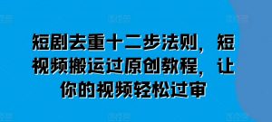 短剧去重十二步法则,短视频搬运过原创教程,让你的视频轻松过审-阳知网创资源库