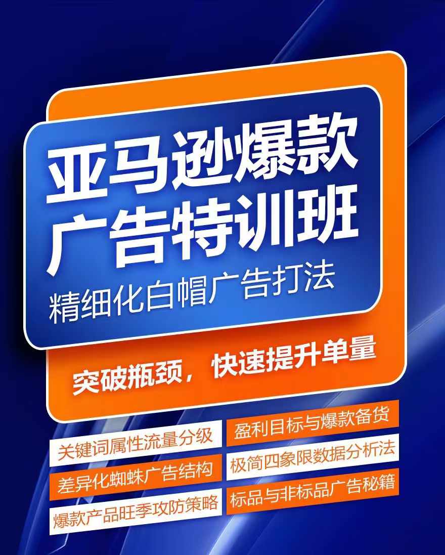 亚马逊爆款广告特训班,快速掌握亚马逊关键词库搭建方法,有效优化广告数据并提升旺季销量-阳知网创资源库