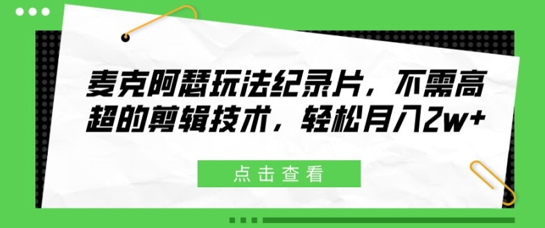麦克阿瑟玩法纪录片,不需高超的剪辑技术,轻松月入2w+【揭秘】-阳知网创资源库