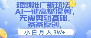 短剧推广新玩法,AI一键高燃混剪,无需剪辑基础,条条原创,小白月入3W+【揭秘】-阳知网创资源库