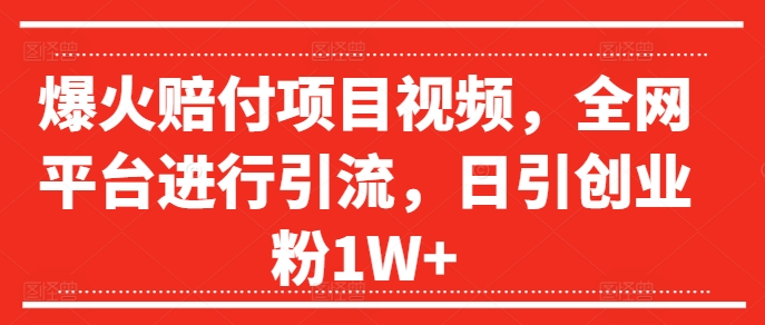 爆火赔付项目视频,全网平台进行引流,日引创业粉1W+【揭秘】-阳知网创资源库