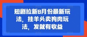 短剧拉新8月份最新玩法，挂羊头卖狗肉玩法，发就有收益-阳知网创资源库