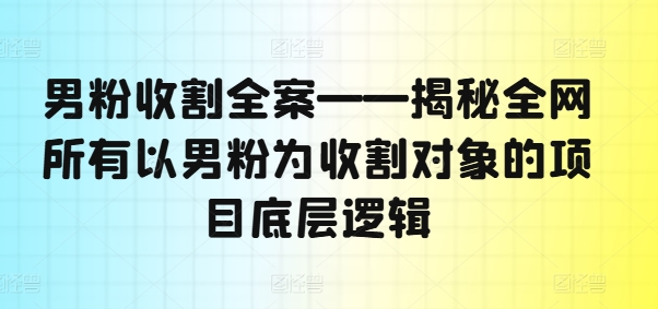 男粉收割全案——揭秘全网所有以男粉为收割对象的项目底层逻辑-阳知网创资源库