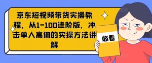 京东短视频带货实操教程,从1-100进阶版,冲击单人高佣的实操方法讲解-阳知网创资源库