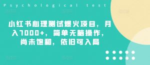 小红书心理测试爆火项目,月入7000+,简单无脑操作,尚未饱和,依旧可入局-阳知网创资源库