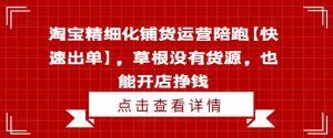 淘宝精细化铺货运营陪跑【快速出单】,草根没有货源,也能开店挣钱-阳知网创资源库