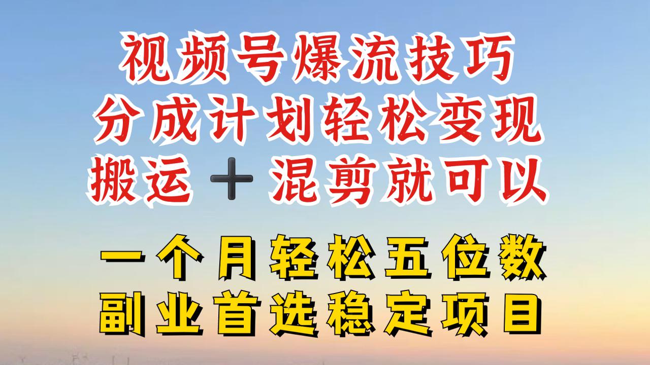 视频号分成最暴力赛道,几分钟出一条原创,最强搬运+混剪新方法,谁做谁爆【揭秘】-阳知网创资源库