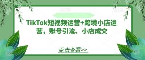 TikTok短视频运营+跨境小店运营,账号引流、小店成交-阳知网创资源库
