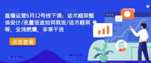 直播运营6月12号线下课:话术框架整体设计/流量低迷如何救流/话术框架等,全场燃爆,非常干货-阳知网创资源库