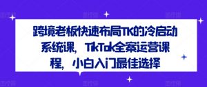 跨境老板快速布局TK的冷启动系统课，TikTok全案运营课程，小白入门最佳选择-阳知网创资源库