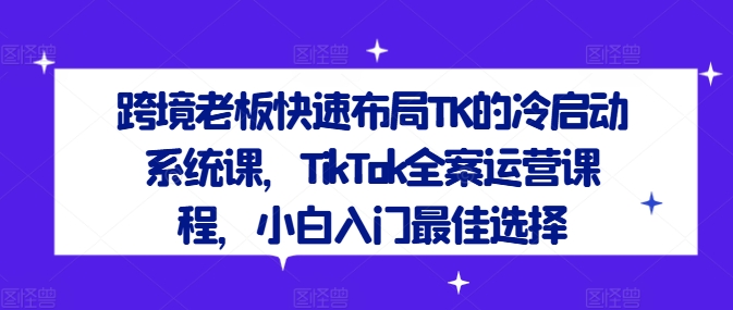 跨境老板快速布局TK的冷启动系统课，TikTok全案运营课程，小白入门最佳选择-阳知网创资源库