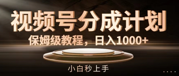 视频号分成计划保姆级教程,日入1K,小白秒上手【揭秘】-阳知网创资源库