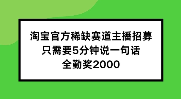 淘宝官方稀缺赛道主播招募 ,只需要5分钟说一句话, 全勤奖2000【揭秘】-阳知网创资源库