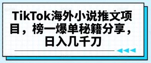 TikTok海外小说推文项目,榜一爆单秘籍分享,日入几千刀-阳知网创资源库