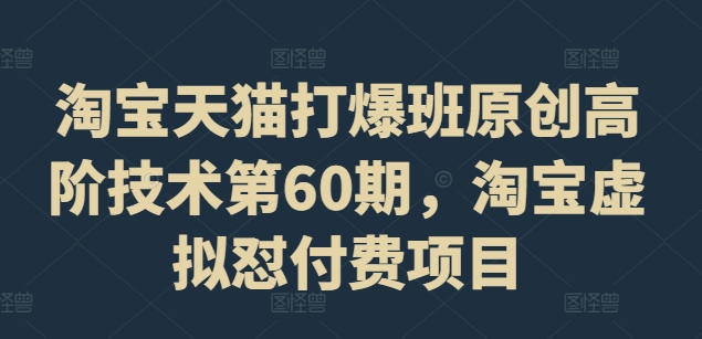 淘宝天猫打爆班原创高阶技术第60期,淘宝虚拟怼付费项目-阳知网创资源库