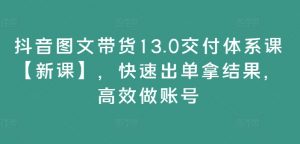 抖音图文带货13.0交付体系课【新课】,快速出单拿结果,高效做账号-阳知网创资源库