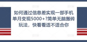 如何通过信息差实现一部手机单月变现5000+?简单无脑搬砖玩法,快看看适不适合你【揭秘】-阳知网创资源库