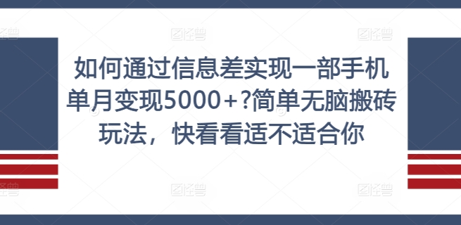 如何通过信息差实现一部手机单月变现5000+?简单无脑搬砖玩法,快看看适不适合你【揭秘】-阳知网创资源库