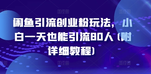 闲鱼引流创业粉玩法,小白一天也能引流80人(附详细教程)-阳知网创资源库