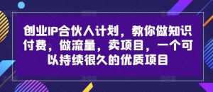 创业IP合伙人计划,教你做知识付费,做流量,卖项目,一个可以持续很久的优质项目-阳知网创资源库