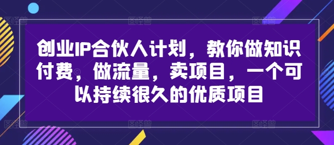 创业IP合伙人计划,教你做知识付费,做流量,卖项目,一个可以持续很久的优质项目-阳知网创资源库