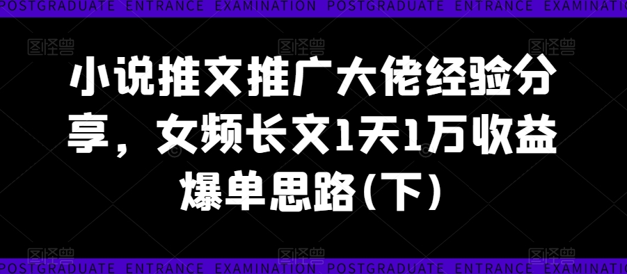 小说推文推广大佬经验分享，女频长文1天1万收益爆单思路(下)-阳知网创资源库