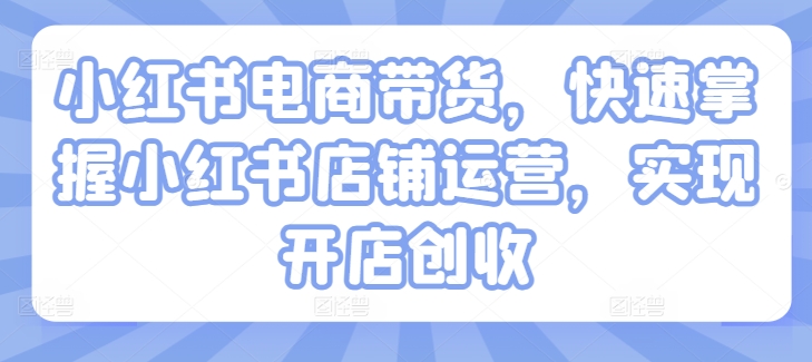 小红书电商带货，快速掌握小红书店铺运营，实现开店创收-阳知网创资源库