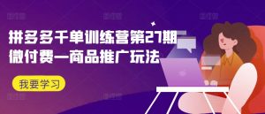 拼多多千单训练营第27期微付费—商品推广玩法-阳知网创资源库