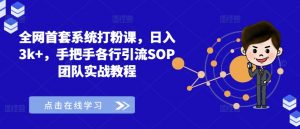 全网首套系统打粉课,日入3k+,手把手各行引流SOP团队实战教程-阳知网创资源库