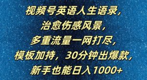 视频号英语人生语录,多重流量一网打尽,模板加持,30分钟出爆款,新手也能日入1000+【揭秘】-阳知网创资源库