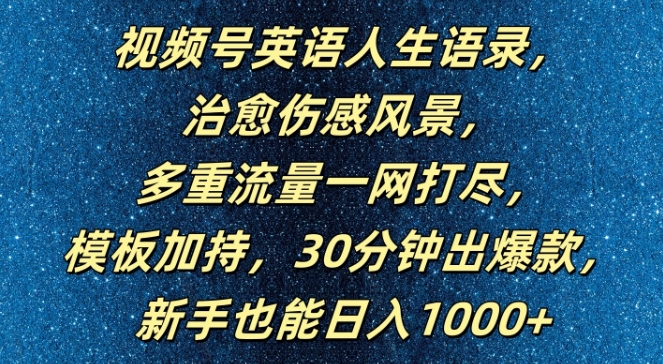 视频号英语人生语录,多重流量一网打尽,模板加持,30分钟出爆款,新手也能日入1000+【揭秘】-阳知网创资源库