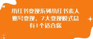 小红书变现系列小红书素人账号变现,7大变现模式总有1个适合你-阳知网创资源库
