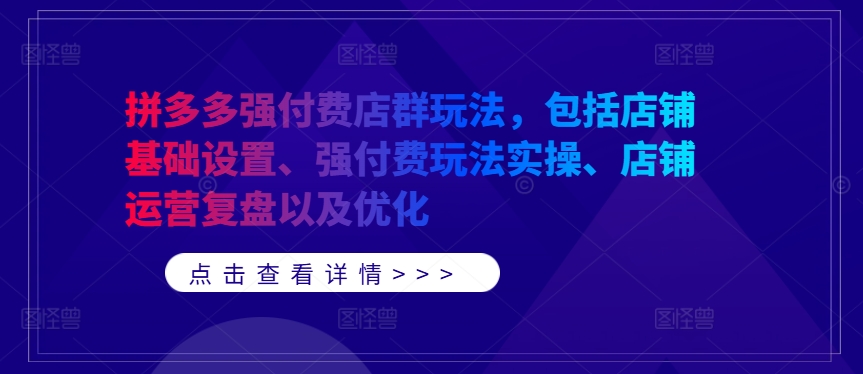 拼多多强付费店群玩法,包括店铺基础设置、强付费玩法实操、店铺运营复盘以及优化-阳知网创资源库