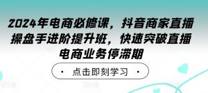 2024年电商必修课,抖音商家直播操盘手进阶提升班,快速突破直播电商业务停滞期-阳知网创资源库