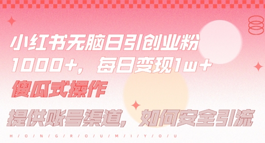 小红书无脑每日引流创业粉500+,小白每天只花半小时,躺赚长尾收益【揭秘】-阳知网创资源库