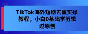 TikTok海外短剧去重实操教程，小白0基础学剪辑过原创-阳知网创资源库