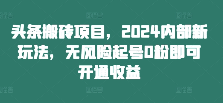 头条搬砖项目,2024内部新玩法,无风险起号0粉即可开通收益-阳知网创资源库