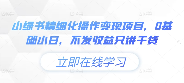 小绿书精细化操作变现项目,0基础小白,不发收益只讲干货-阳知网创资源库