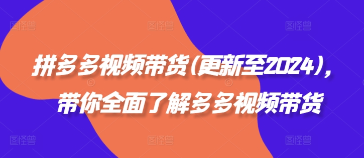 拼多多视频带货(更新至2024),带你全面了解多多视频带货-阳知网创资源库